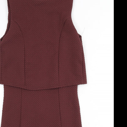 Miss Selfridge Womens Red Check Polyester Pencil Dress Size 12 Round Neck Zip