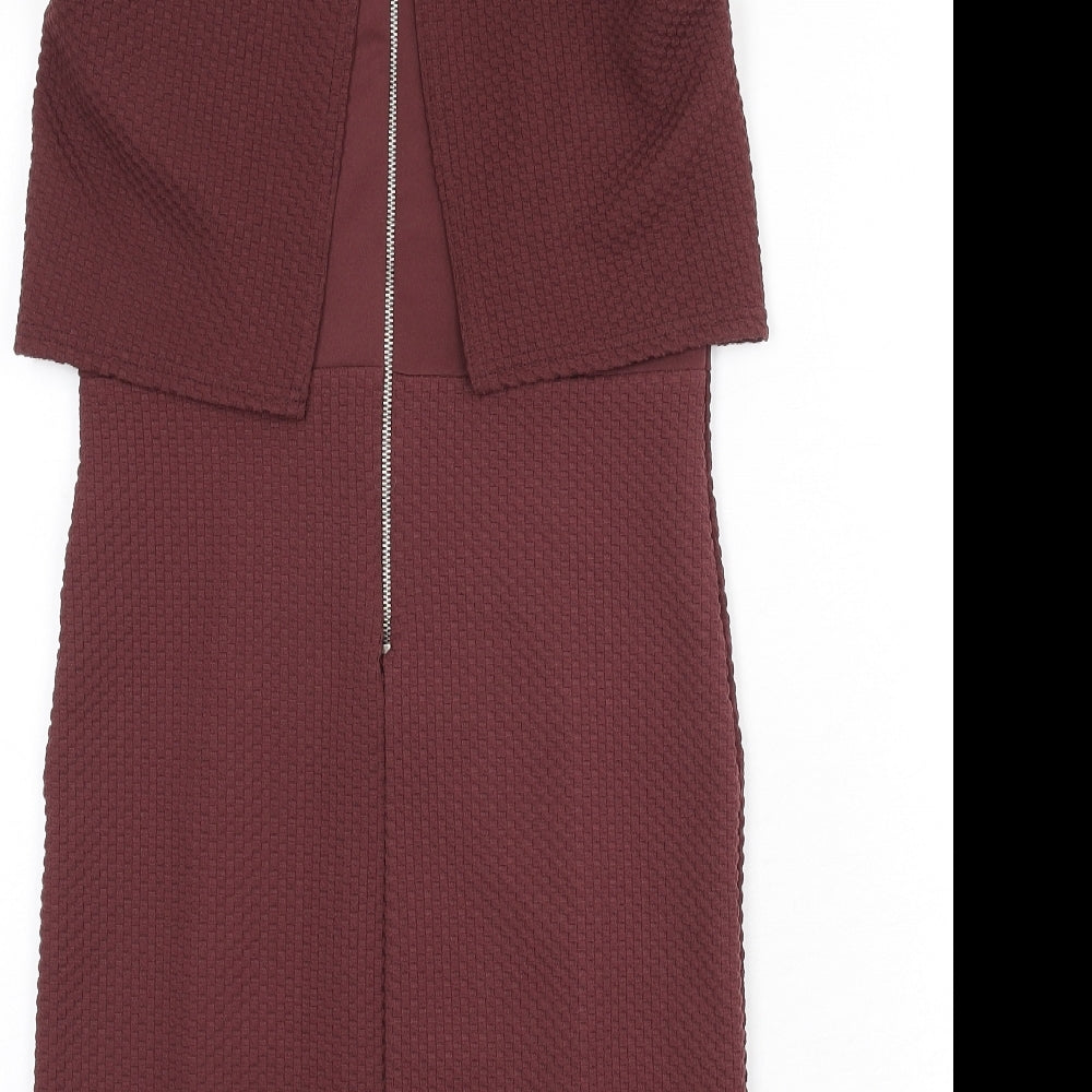 Miss Selfridge Womens Red Check Polyester Pencil Dress Size 12 Round Neck Zip