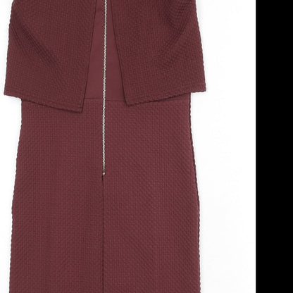 Miss Selfridge Womens Red Check Polyester Pencil Dress Size 12 Round Neck Zip