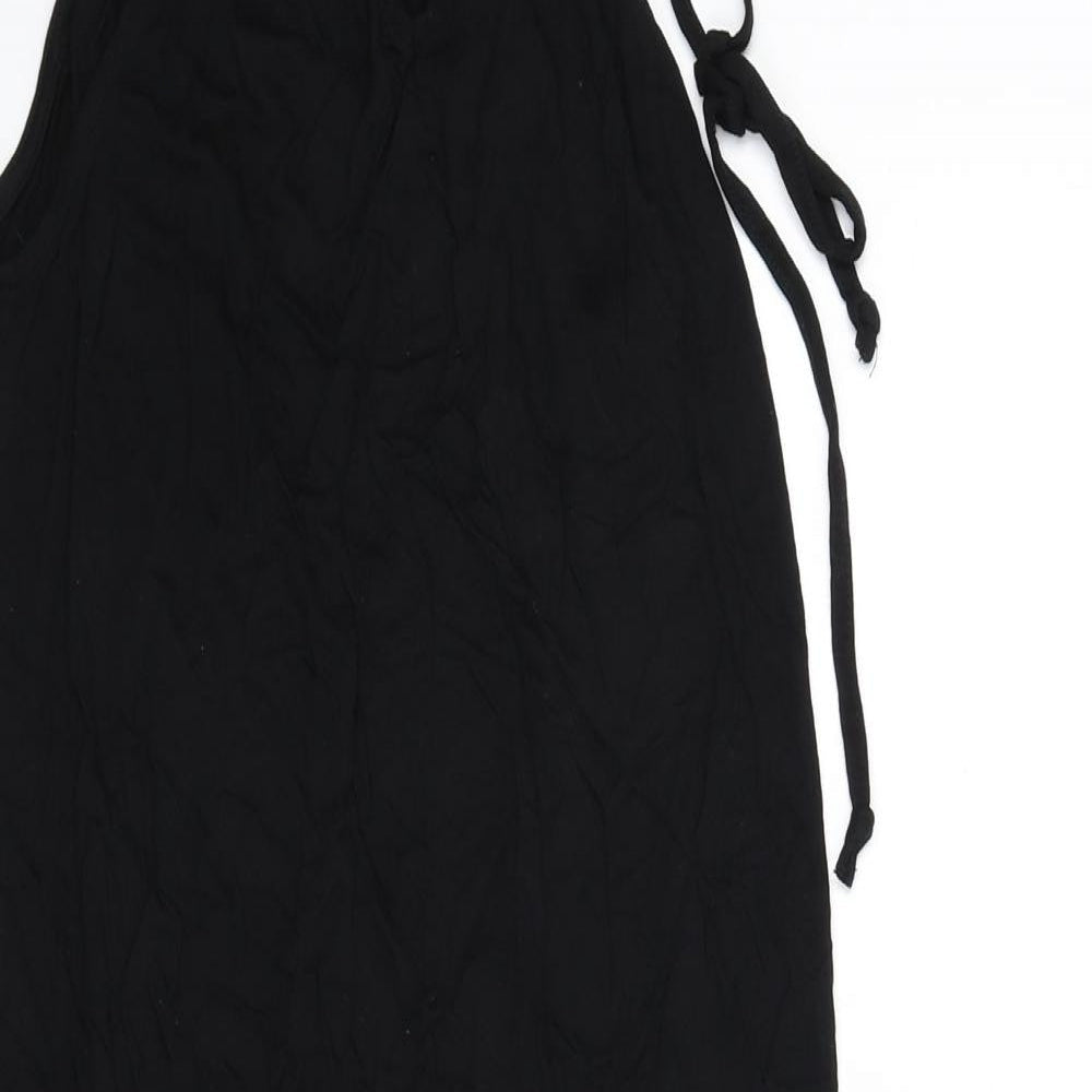 LASCANA Womens Black Floral Viscose Sheath Size 10 Round Neck Tie - Keyhole Cut Out