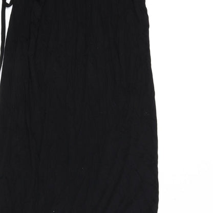 LASCANA Womens Black Floral Viscose Sheath Size 10 Round Neck Tie - Keyhole Cut Out