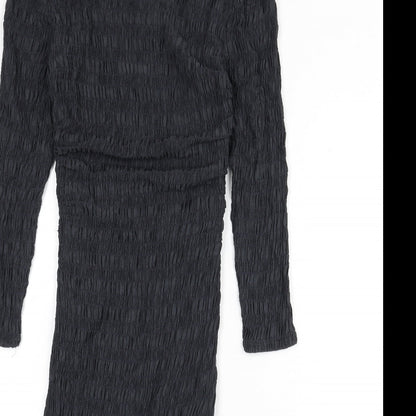 Phase Eight Womens Grey Lyocell Bodycon Size 8 Boat Neck Zip - Shirred