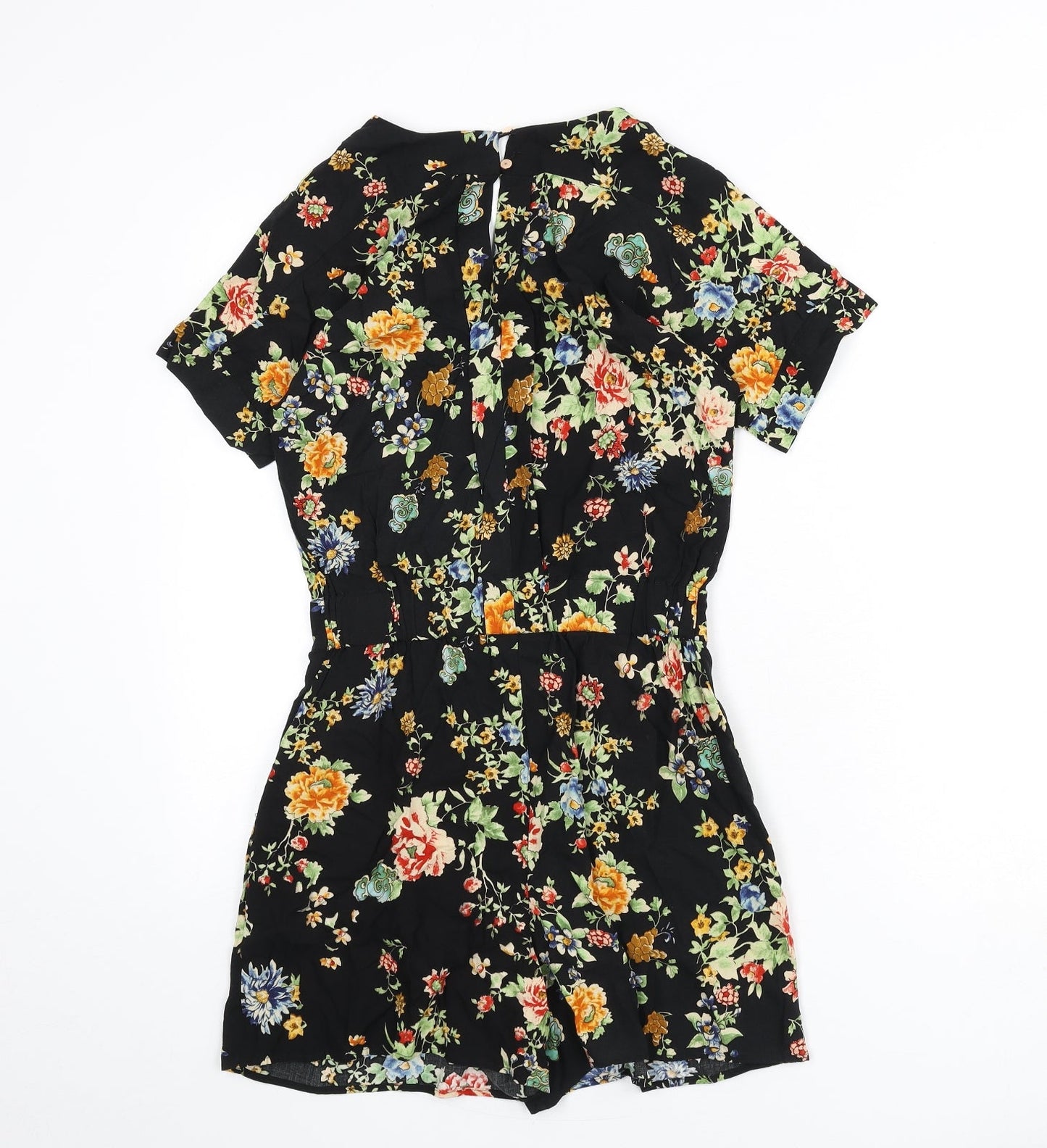 Warehouse Womens Black Floral Viscose Romper One-Piece Size 6 L3 in Button