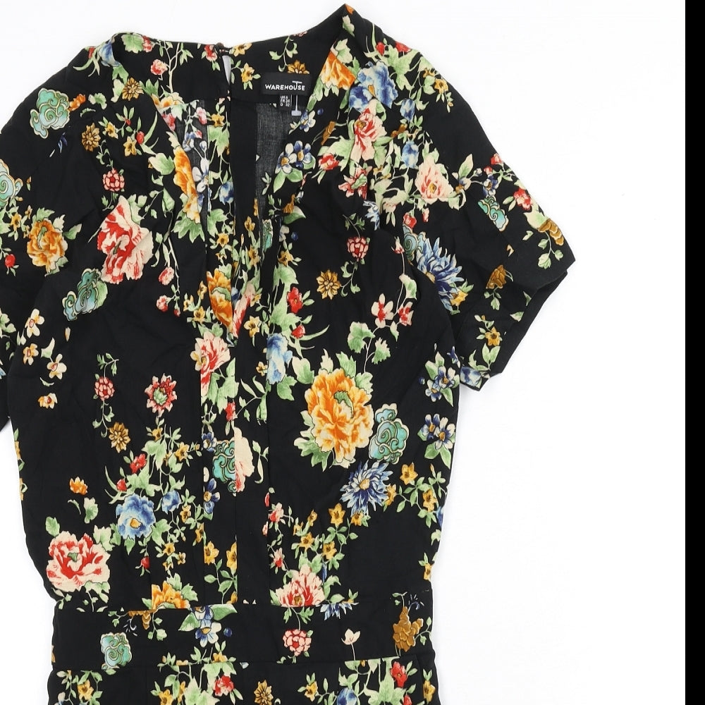 Warehouse Womens Black Floral Viscose Romper One-Piece Size 6 L3 in Button