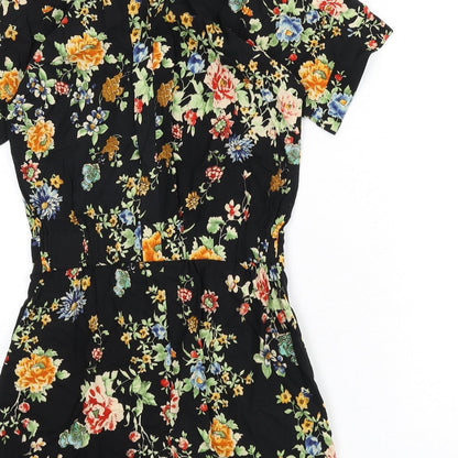 Warehouse Womens Black Floral Viscose Romper One-Piece Size 6 L3 in Button