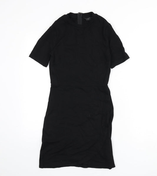 Topshop Womens Black Viscose Bodycon Size 8 Round Neck Zip