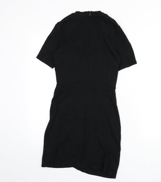 Topshop Womens Black Viscose Bodycon Size 8 Round Neck Zip
