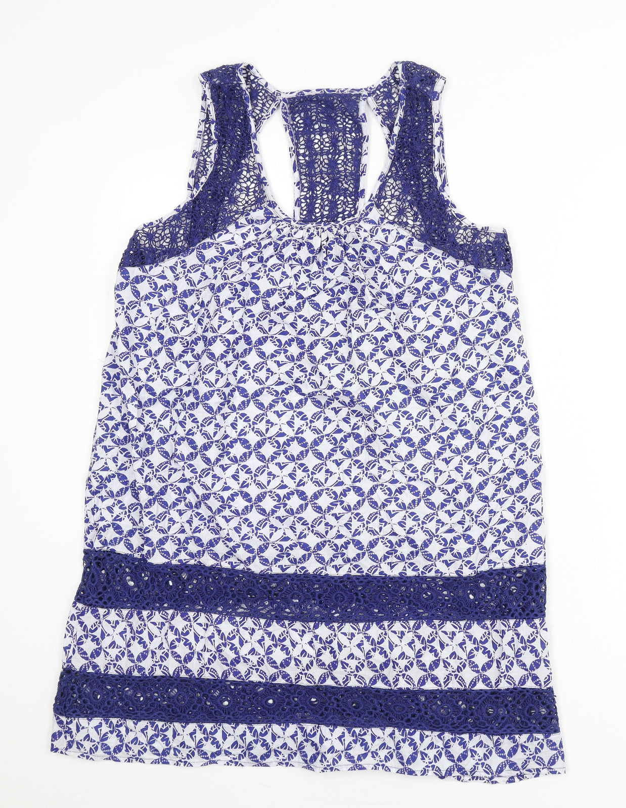 Solitaire Womens Blue Geometric Cotton Cover Up Size L - Lace Trim