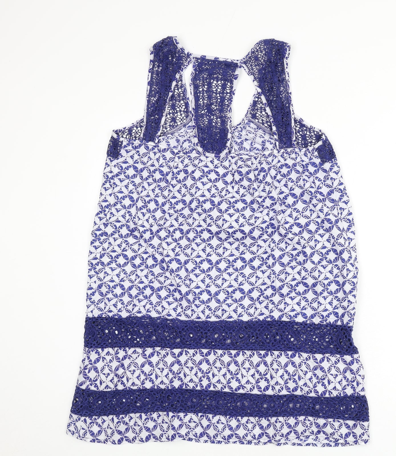 Solitaire Womens Blue Geometric Cotton Cover Up Size L - Lace Trim