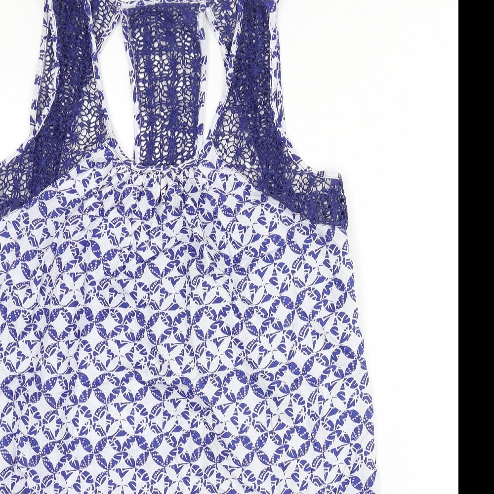 Solitaire Womens Blue Geometric Cotton Cover Up Size L - Lace Trim