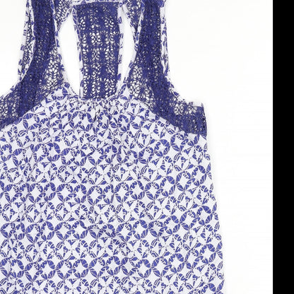 Solitaire Womens Blue Geometric Cotton Cover Up Size L - Lace Trim