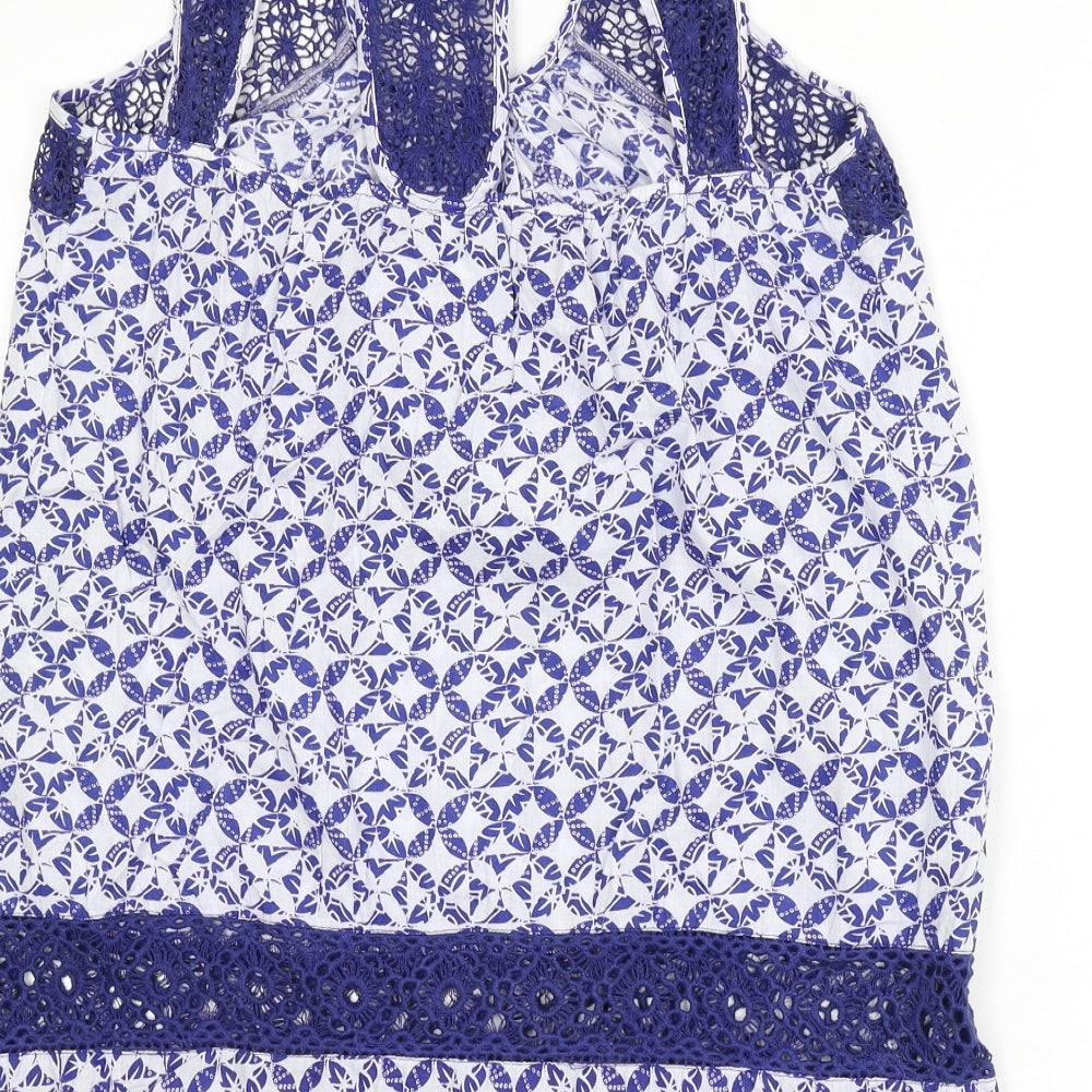 Solitaire Womens Blue Geometric Cotton Cover Up Size L - Lace Trim