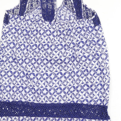 Solitaire Womens Blue Geometric Cotton Cover Up Size L - Lace Trim