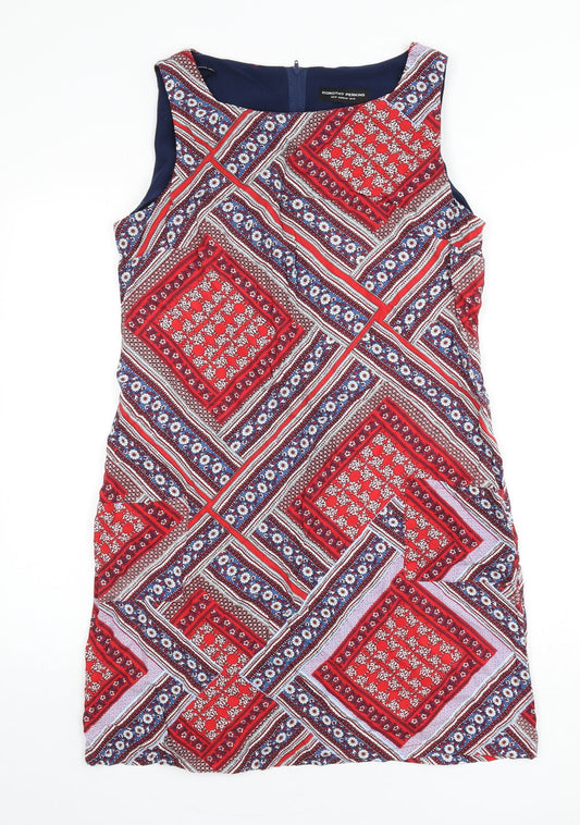 Dorothy Perkins Womens Multicoloured Geometric Viscose Sheath Size 14 Boat Neck Zip
