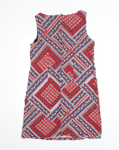 Dorothy Perkins Womens Multicoloured Geometric Viscose Sheath Size 14 Boat Neck Zip