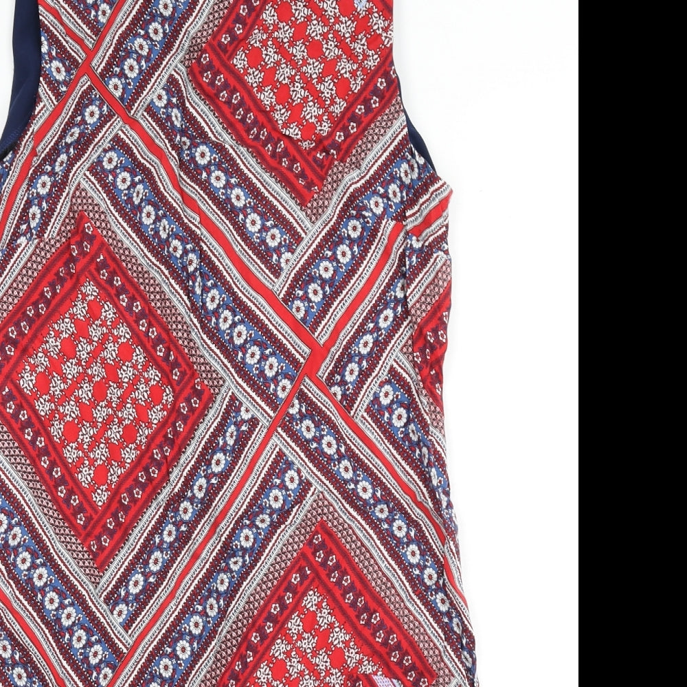 Dorothy Perkins Womens Multicoloured Geometric Viscose Sheath Size 14 Boat Neck Zip