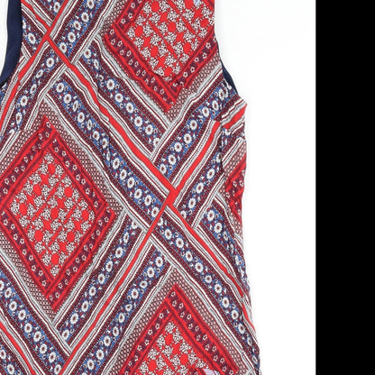 Dorothy Perkins Womens Multicoloured Geometric Viscose Sheath Size 14 Boat Neck Zip