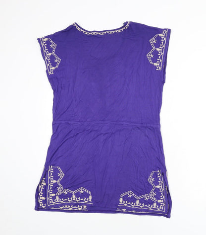 Butterfly Womens Blue Viscose A-Line Size 10 Scoop Neck Pullover - Embroidered Detail