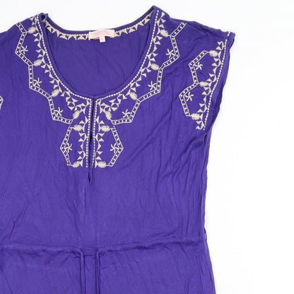Butterfly Womens Blue Viscose A-Line Size 10 Scoop Neck Pullover - Embroidered Detail