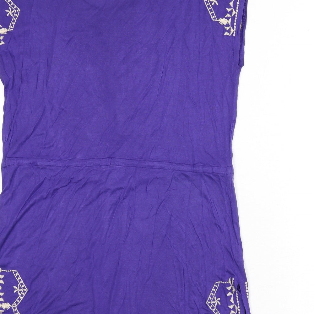 Butterfly Womens Blue Viscose A-Line Size 10 Scoop Neck Pullover - Embroidered Detail