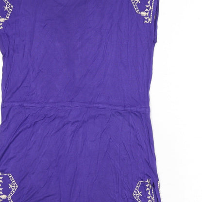 Butterfly Womens Blue Viscose A-Line Size 10 Scoop Neck Pullover - Embroidered Detail