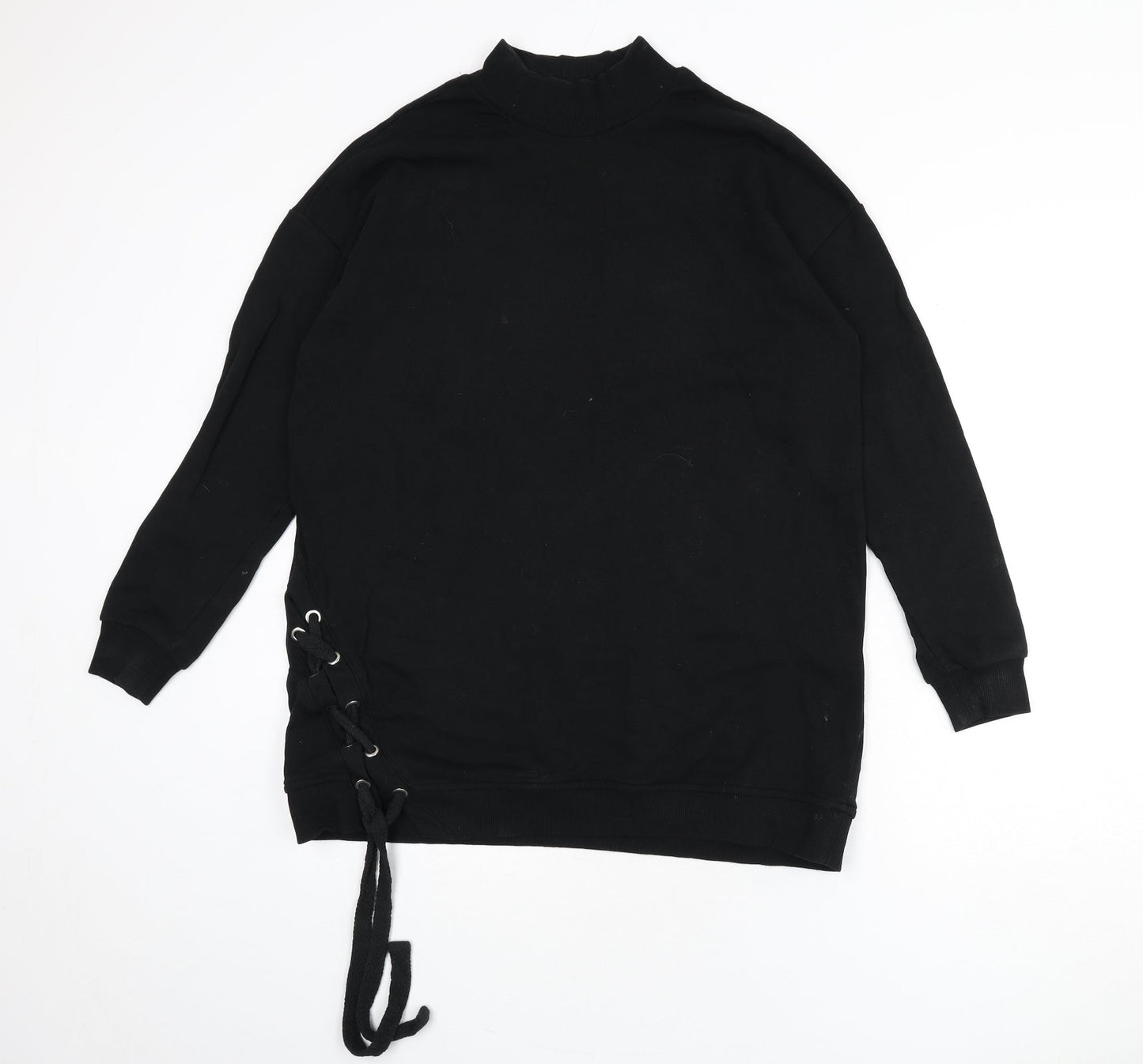 Capsule Womens Black Cotton Pullover Sweatshirt Size 12 Pullover - Mock Neck, Lace Up Detail