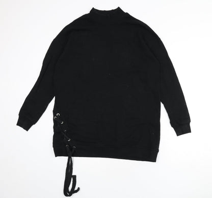 Capsule Womens Black Cotton Pullover Sweatshirt Size 12 Pullover - Mock Neck, Lace Up Detail