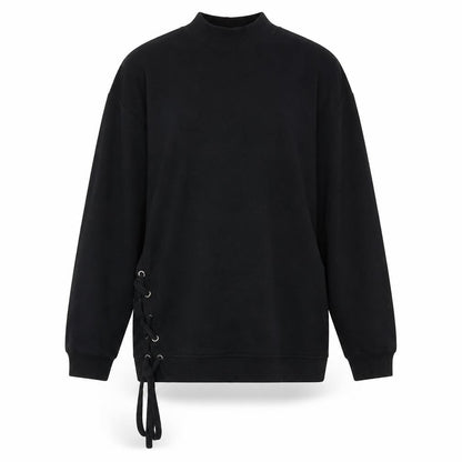 Capsule Womens Black Cotton Pullover Sweatshirt Size 12 Pullover - Mock Neck, Lace Up Detail