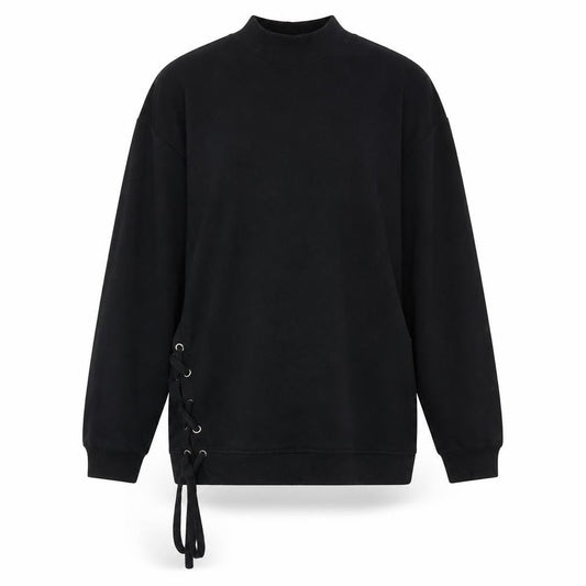 Capsule Womens Black Cotton Pullover Sweatshirt Size 12 Pullover - Mock Neck, Lace Up Detail