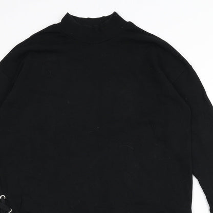 Capsule Womens Black Cotton Pullover Sweatshirt Size 12 Pullover - Mock Neck, Lace Up Detail