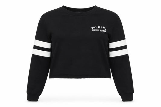 Forever 21 Womens Black Cotton Pullover Sweatshirt Size S Pullover - No Hard Feelings, Cropped, Stripe Detail