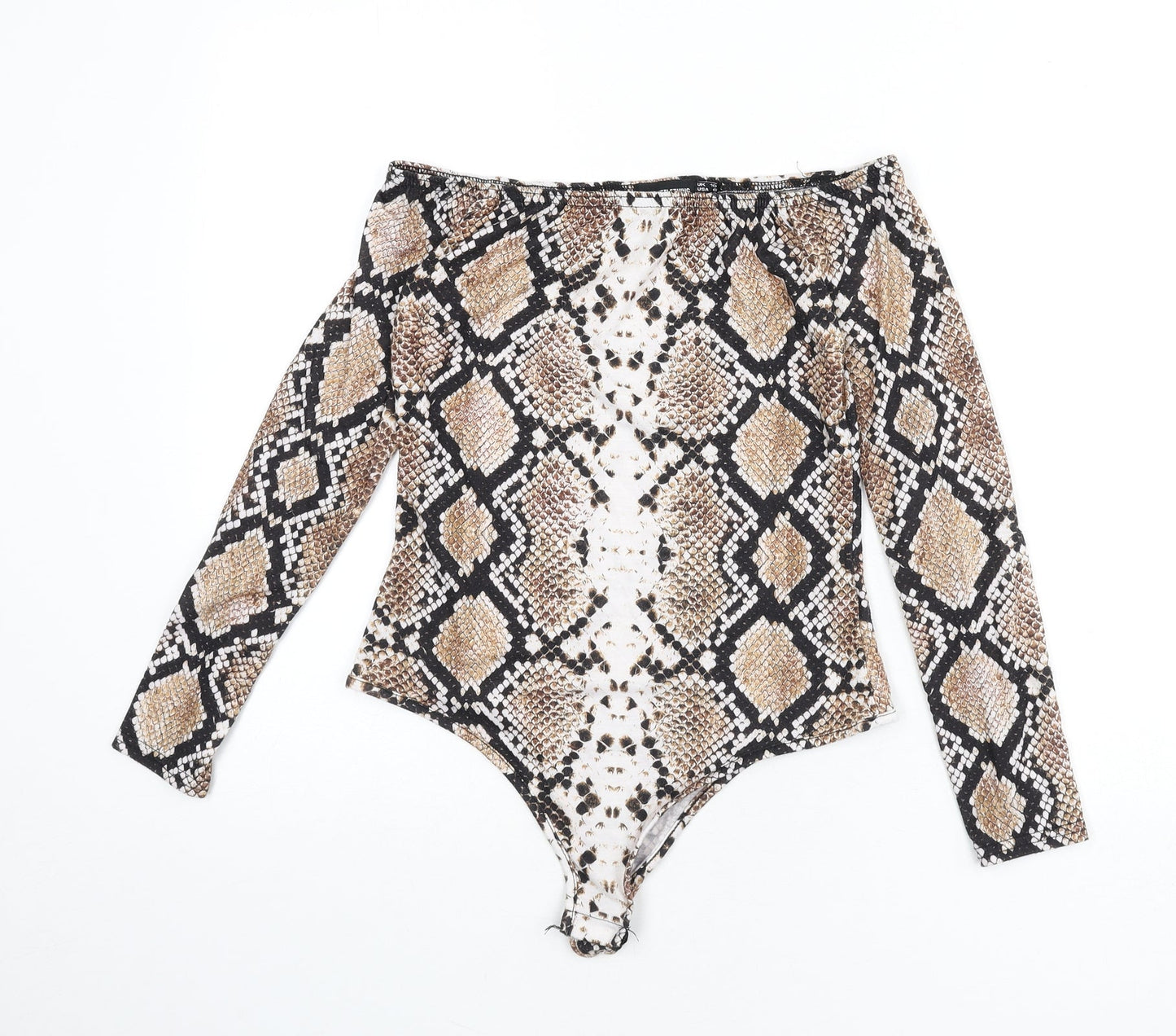 PRETTYLITTLETHING Womens Multicoloured Animal Print Polyester Bodysuit One-Piece Size 10 Snap - Snake Skin Print