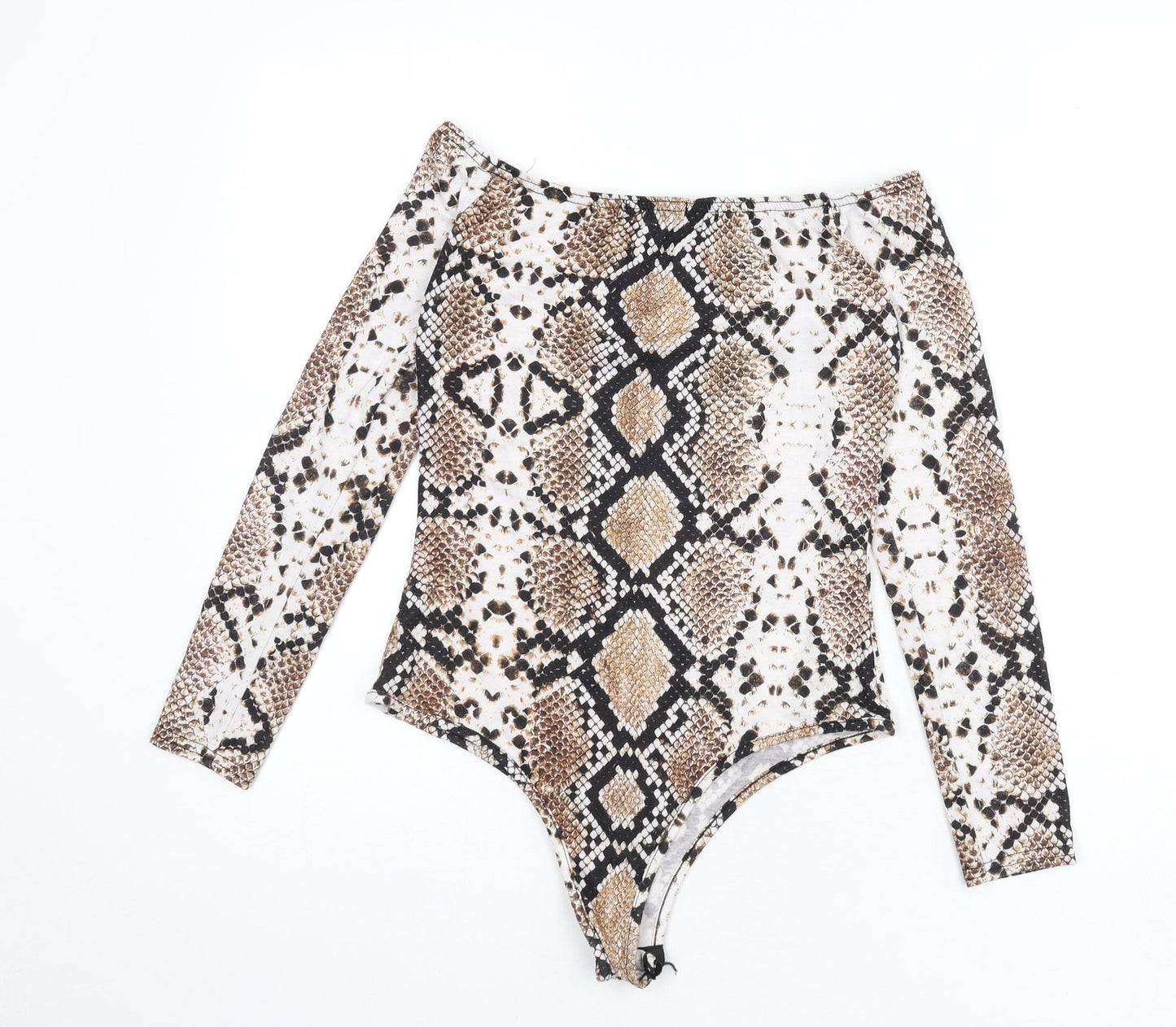 PRETTYLITTLETHING Womens Multicoloured Animal Print Polyester Bodysuit One-Piece Size 10 Snap - Snake Skin Print