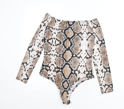PRETTYLITTLETHING Womens Multicoloured Animal Print Polyester Bodysuit One-Piece Size 10 Snap - Snake Skin Print