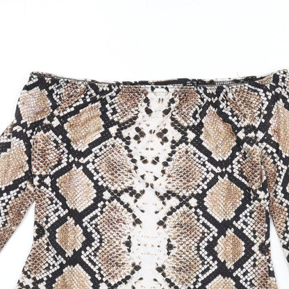PRETTYLITTLETHING Womens Multicoloured Animal Print Polyester Bodysuit One-Piece Size 10 Snap - Snake Skin Print