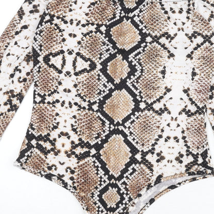 PRETTYLITTLETHING Womens Multicoloured Animal Print Polyester Bodysuit One-Piece Size 10 Snap - Snake Skin Print