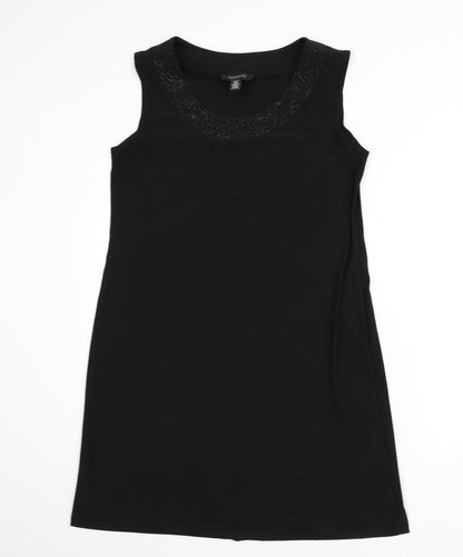 R&M Richards Womens Black Polyester A-Line Size 12 Scoop Neck Pullover - Floral Detail