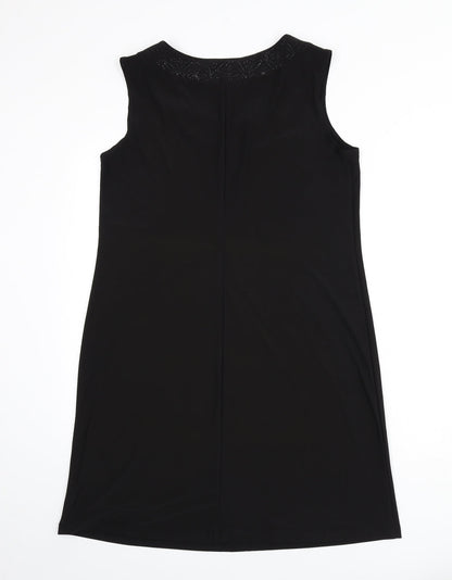 R&M Richards Womens Black Polyester A-Line Size 12 Scoop Neck Pullover - Floral Detail