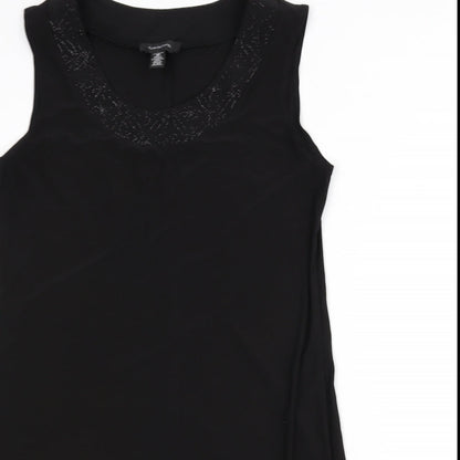 R&M Richards Womens Black Polyester A-Line Size 12 Scoop Neck Pullover - Floral Detail