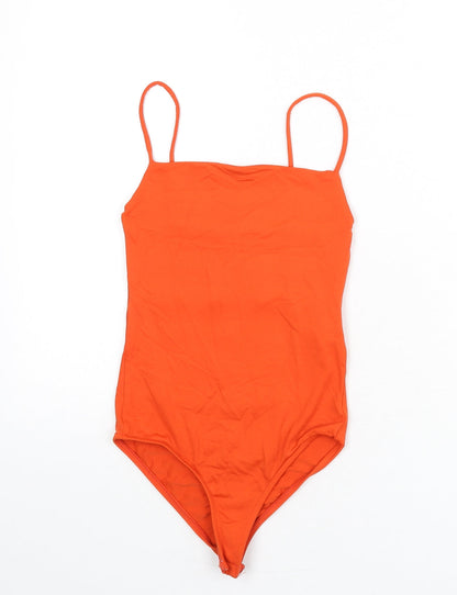 Zara Womens Orange Polyamide Bodysuit One-Piece Size S Snap