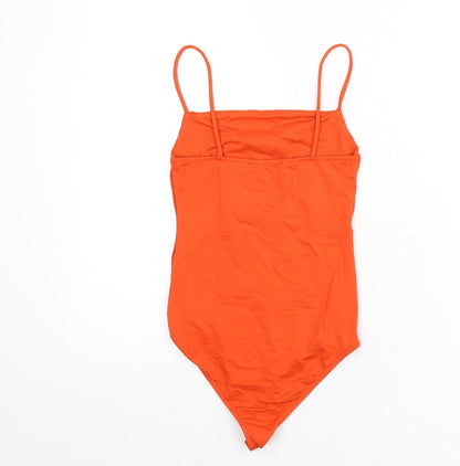 Zara Womens Orange Polyamide Bodysuit One-Piece Size S Snap