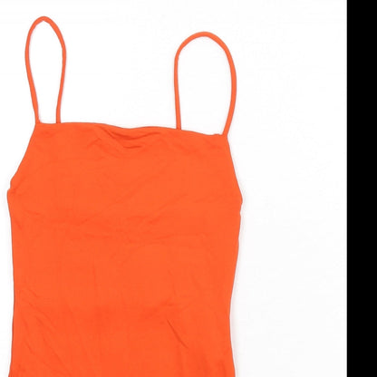 Zara Womens Orange Polyamide Bodysuit One-Piece Size S Snap
