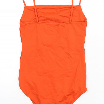 Zara Womens Orange Polyamide Bodysuit One-Piece Size S Snap
