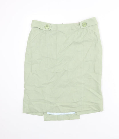 Oasis Womens Green Cotton Straight & Pencil Skirt Size 12 Zip - Back Slits