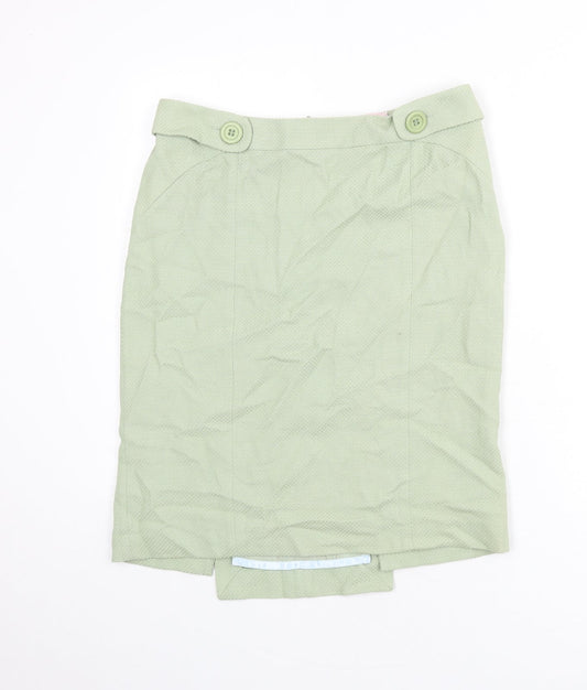 Oasis Womens Green Cotton Straight & Pencil Skirt Size 12 Zip - Back Slits