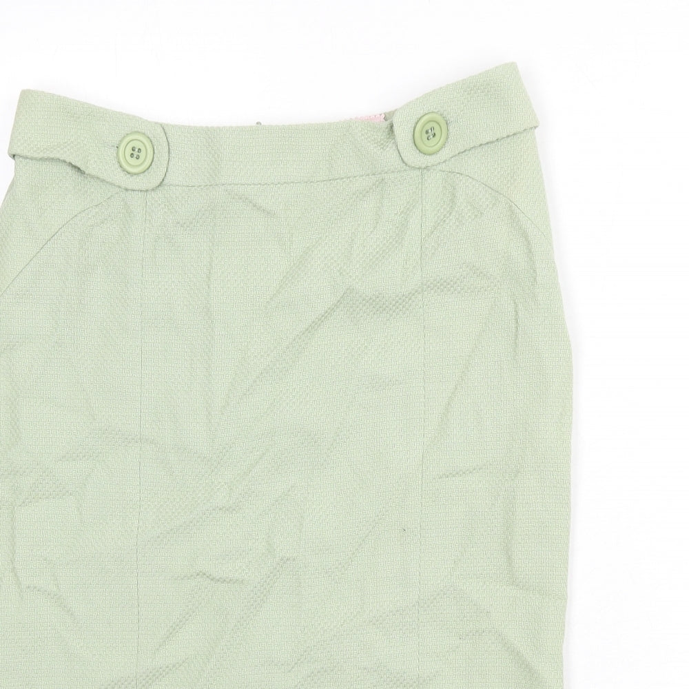 Oasis Womens Green Cotton Straight & Pencil Skirt Size 12 Zip - Back Slits