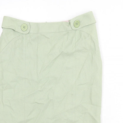 Oasis Womens Green Cotton Straight & Pencil Skirt Size 12 Zip - Back Slits