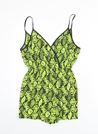 New Look Womens Green Animal Print Polyester Romper One-Piece Size S Pullover - Snake Skin Print