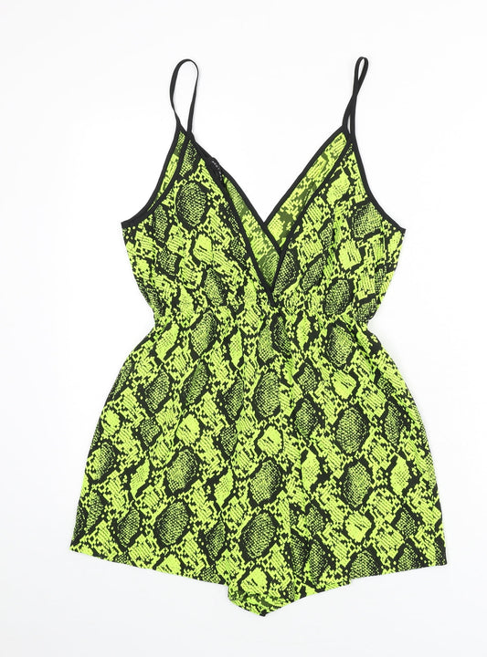 New Look Womens Green Animal Print Polyester Romper One-Piece Size S Pullover - Snake Skin Print
