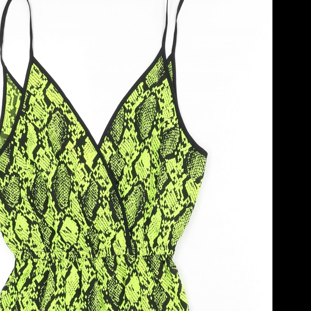 New Look Womens Green Animal Print Polyester Romper One-Piece Size S Pullover - Snake Skin Print